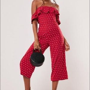 Red Polka Dot Bardot Culotte Jumpsuit